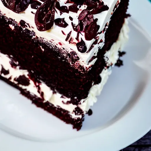 Prompt: the most delicious slice of black forest cake, close up food photography, trending on pintrest