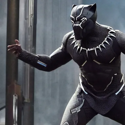 Prompt: kanye west as black panther, action shot, marvel movie,