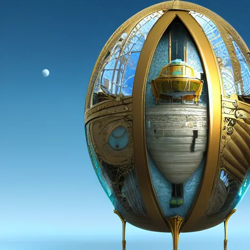 Prompt: enormous flying city in a faberge egg, sky, steampunk, fantasy art, octane render