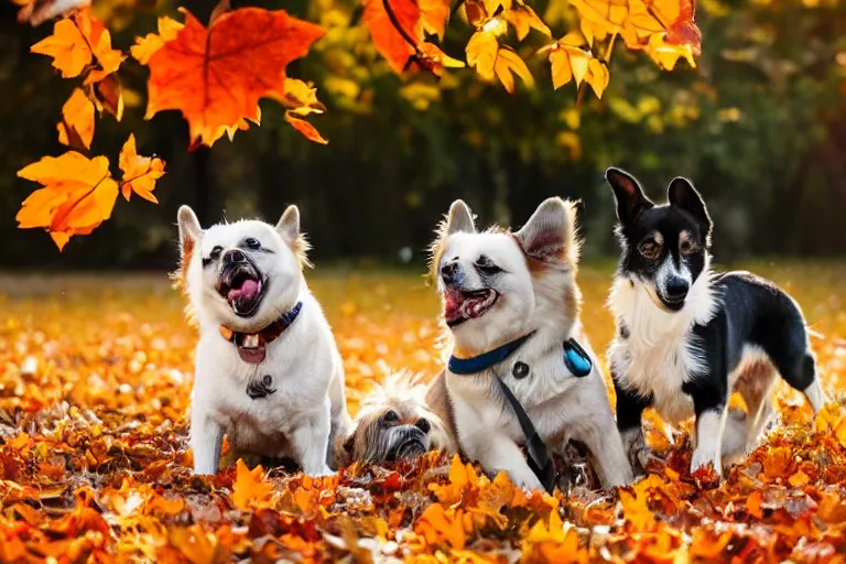 Image similar to dogs playing in autumn leaves