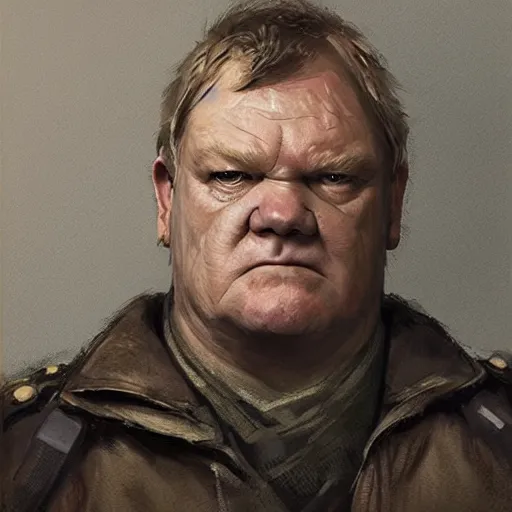 Image similar to portrait of a man by greg rutkowski, he looks like brendan gleeson, wearing the military fatigues of the corellian confederation, star wars expanded universe, he is about 5 0 years old, highly detailed portrait, digital painting, artstation, concept art, smooth, sharp foccus ilustration, artstation hq