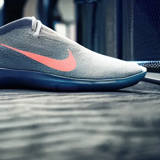 Image similar to a cinematic shot of a futuristic nike shoe