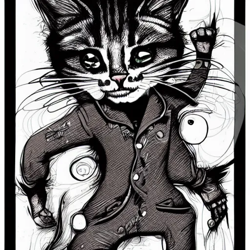 Image similar to grunge cartoon vector sketch of a human mixed with a cat by - michael karcz, loony toons style, horror theme, detailed, elegant, intricate