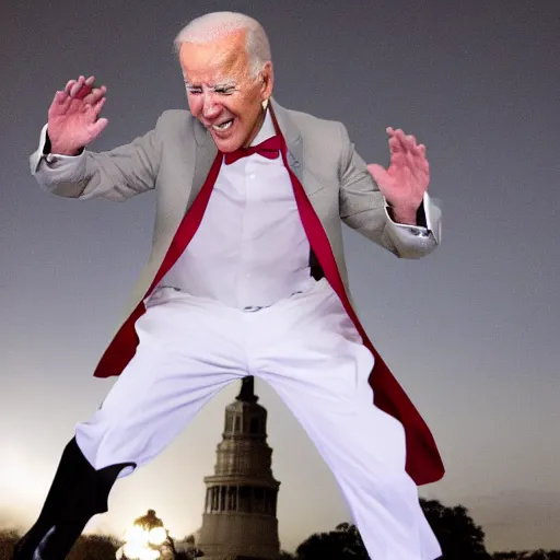 Prompt: biden using his super move st the white house, digital photography