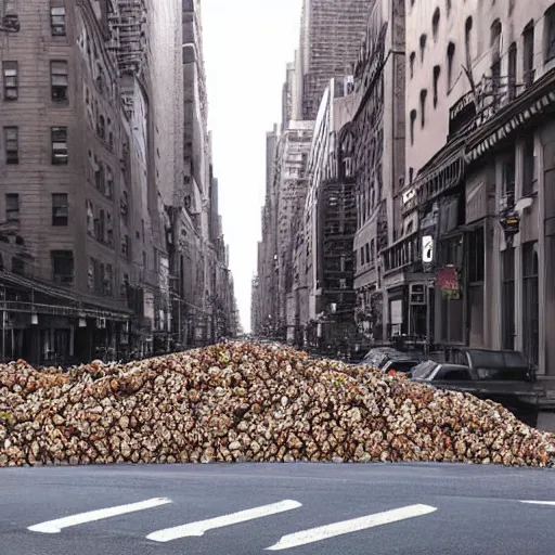 Image similar to A photograph of NewYork street that was raided by a million rabbit, Ultrarealism, real , super real, colorized