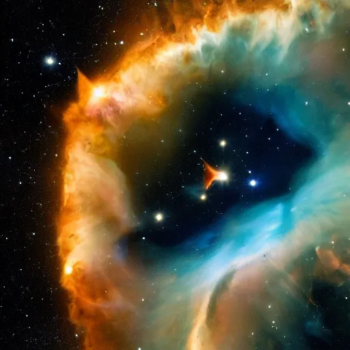 Image similar to a back hole slowly absorbing a nebula, outer space, hubble telescope, james webb telescope, pulsar
