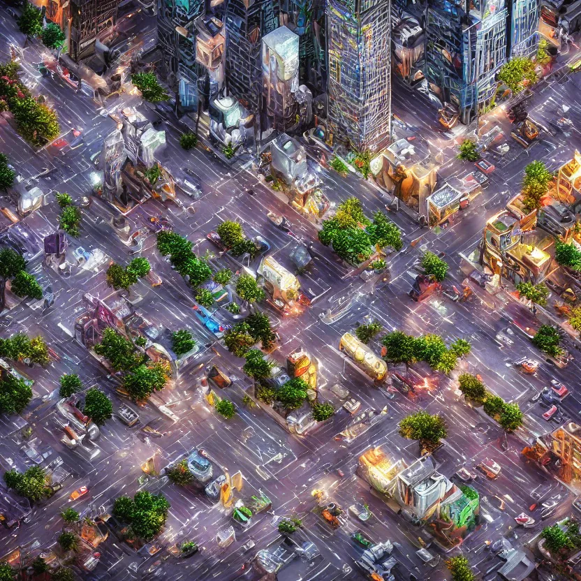 Image similar to tilt - shift photography of a busy street in a futuristic city on venus