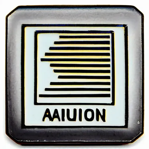 Image similar to a square enamel pin depicting a caution warning label, smooth curves