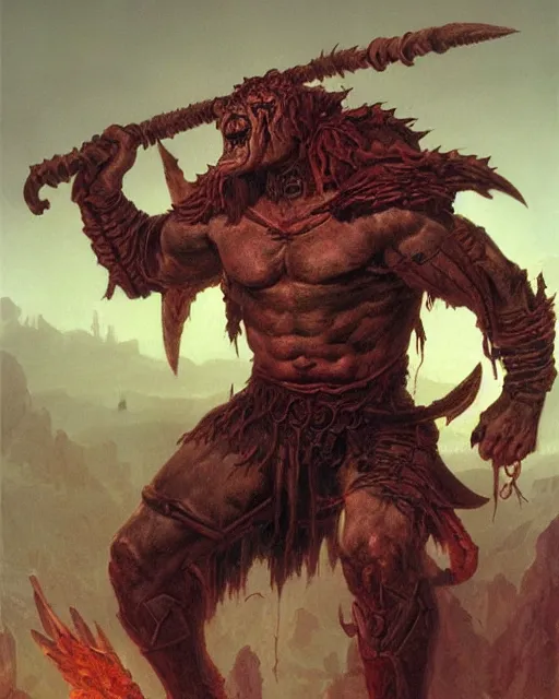 Image similar to an orc warrior by Thomas Cole and Wayne Barlowe