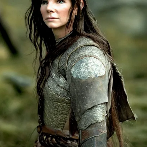 Image similar to first photos of 2 0 2 4 female lotr remake - sandra bullock as baromir, ( eos 5 ds r, iso 1 0 0, f / 8, 1 / 1 2 5, 8 4 mm, postprocessed, crisp face, facial features )