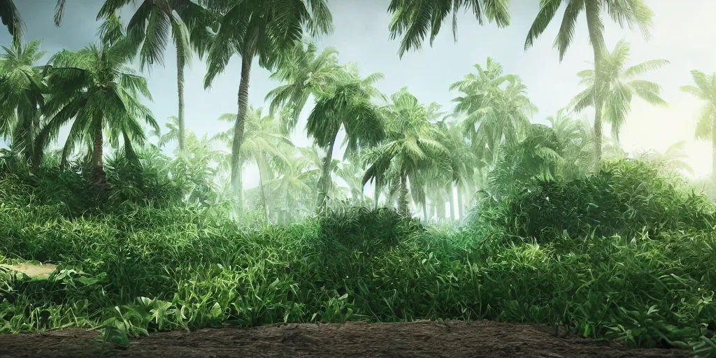 Prompt: the coconut leaves, good shade it gives,, silly, highly detailed vfx, cinematic, volumetric lighting,