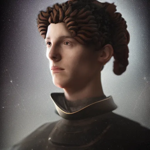 Image similar to portrait of a prince from jupiter, renaissance style, star wars character, volumetric lights, symmetry, headpiece, trending on artstation, sharp focus, leica, studio photo, intricate details, highly detailed