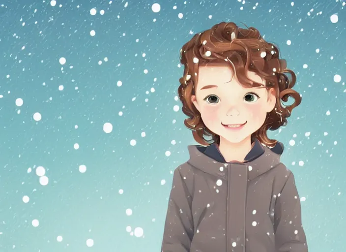 Image similar to little girl with short wavy curly light brown hair happy in the snow. clean cel shaded vector art. shutterstock. behance hd by lois van baarle, artgerm, helen huang, by makoto shinkai and ilya kuvshinov, rossdraws, illustration, art by ilya kuvshinov