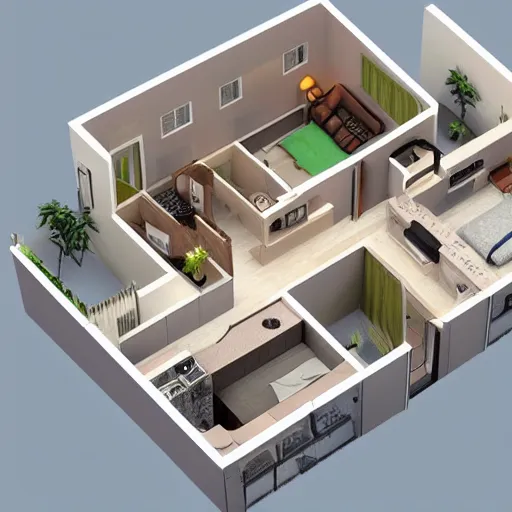 Prompt: a floor plan to a studio apartment