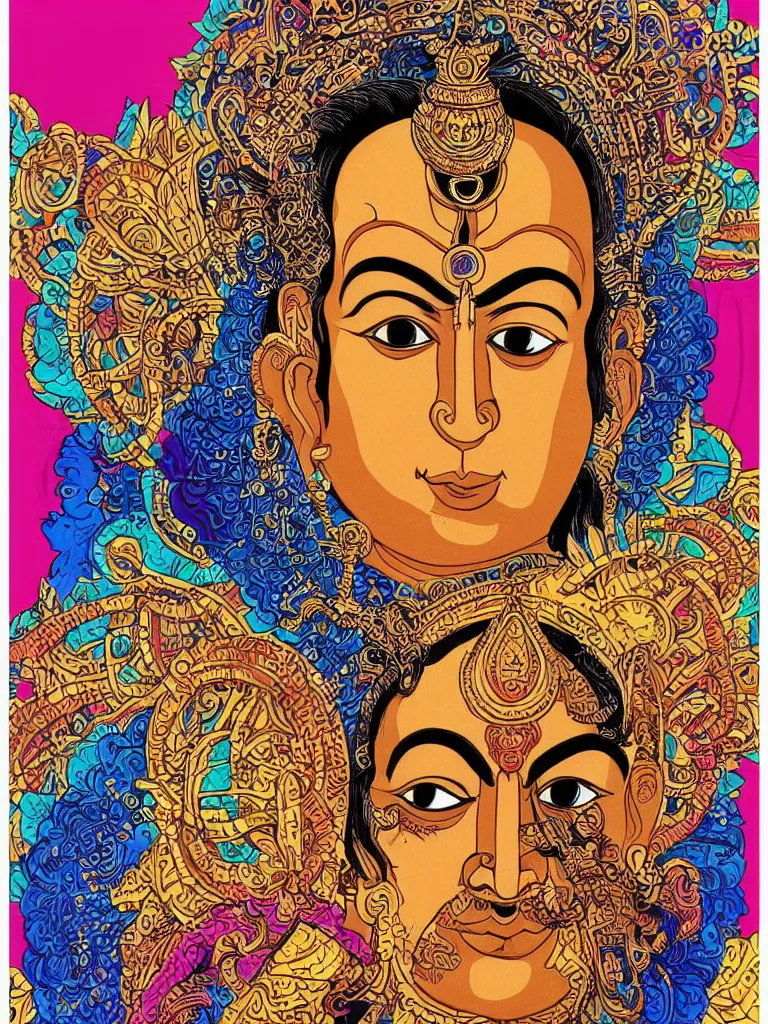Image similar to portrait of a hindu god art by ori toor, hydro 7 4, sticker, colorful, illustration, highly detailed, simple, smooth and clean vector curves, no jagged lines, vector art, smooth