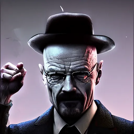 Image similar to walter white as the joker, trending on artstation, artstationhd, octane render, cgsociety, cinema 4 d,, greg rutkowski