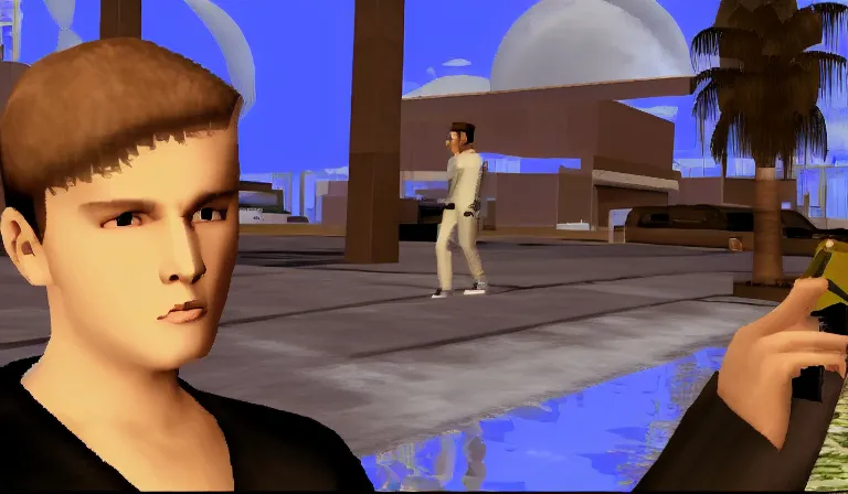 Prompt: Yung Lean in a cutscene from Perfect Dark, 2000, screenshot