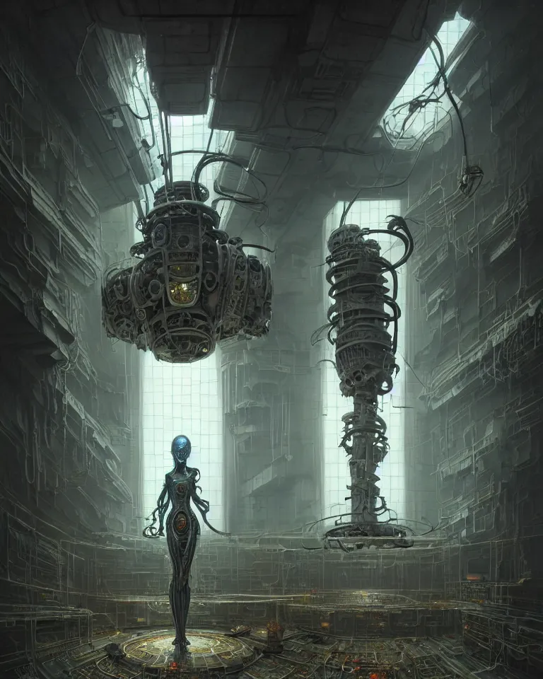 Image similar to low angle shot of a cyberpunk robot character inside a chernobyl room, intricate, elegant, highly detailed, centered, digital painting, artstation, concept art, smooth, sharp focus, illustration, artgerm, tomasz alen kopera, peter mohrbacher, donato giancola, joseph christian leyendecker, wlop, boris vallejo