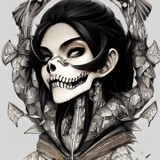 Image similar to anime manga skull profile young woman skeleton, elf, ape, monkey, unreal engine, intricate, elegant, highly detailed, digital art, art by JC Leyendecker and sachin teng