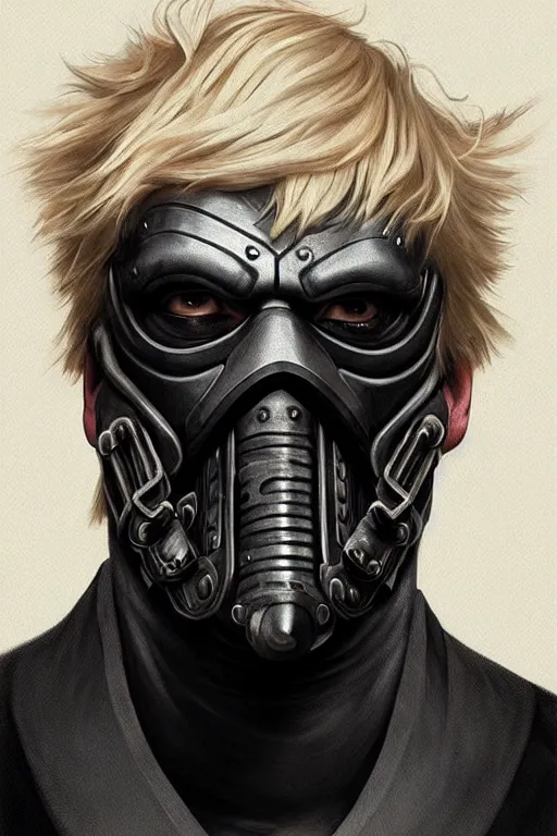 Image similar to Boris Johnson as a Bane from Dark Knight, Boris Johnson hairstyle, realistic portrait, symmetrical, highly detailed, digital painting, artstation, concept art, smooth, sharp focus, illustration, cinematic lighting, art by artgerm and greg rutkowski and alphonse mucha