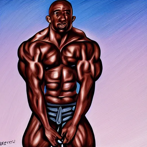 Image similar to the strongest bodybuilder is the saddest man, digital painting