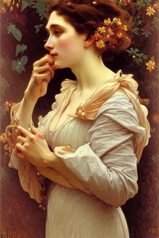 Image similar to victorian lady, painting by alphonse mucha, bouguereau, detailed art, artstation