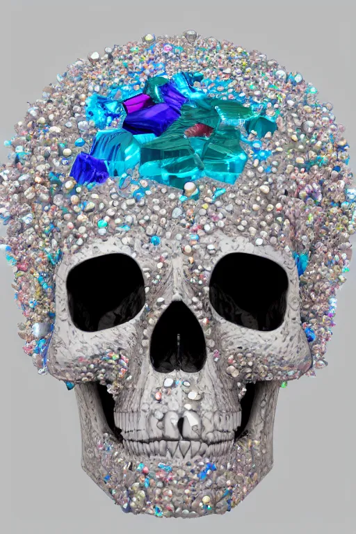 Prompt: skull made of crystal rainbow ,8k , cinematic, detailed, intricate