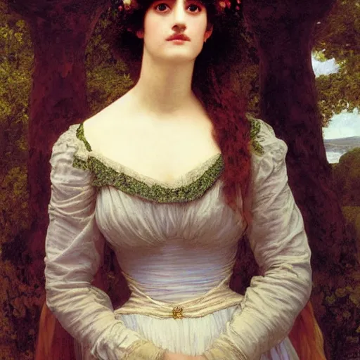 Prompt: portrait en buste of eva green in an edwardian dress by frederic william burton and frederic leighton, abundantly detailed, perfectly detailed pupils
