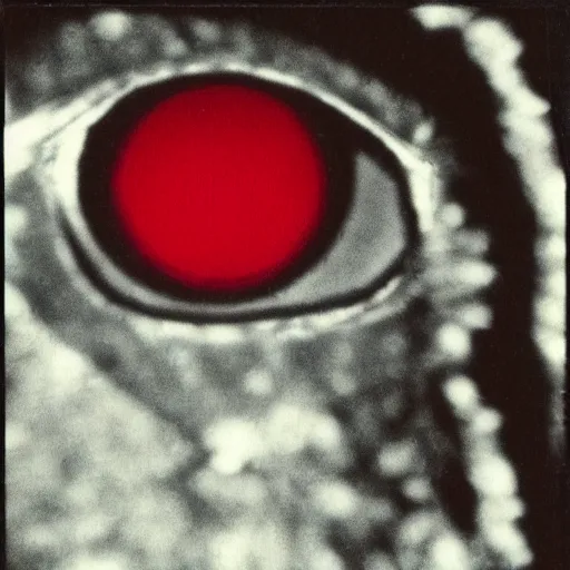 Prompt: real Polaroid photo of Mothman, red eyes,