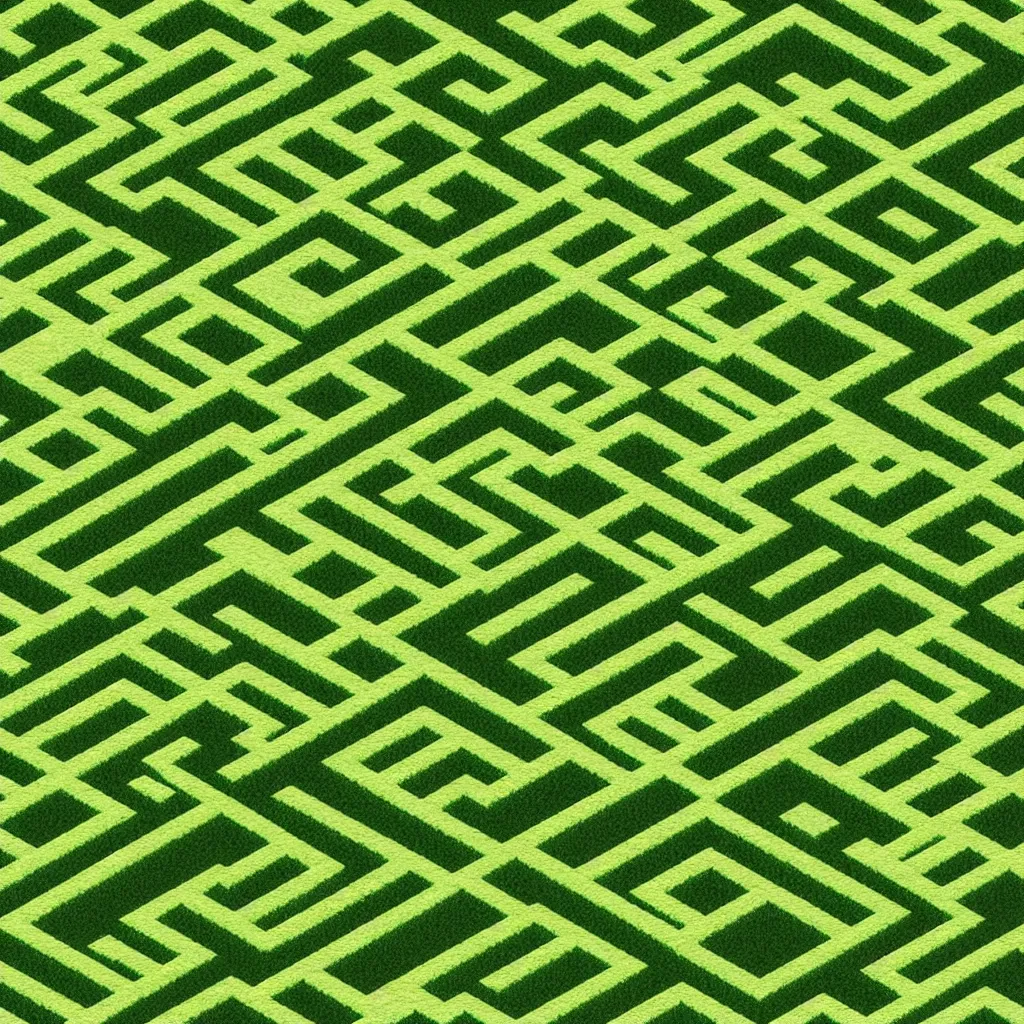 Image similar to wimmelbilder maze made of mowed lawn, isometric, very sharp