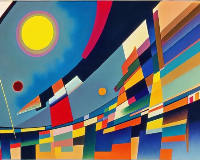 Image similar to a Kandinsky painting of 2001 a Space Odyssey by Stanley Kubrick