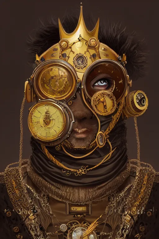 Prompt: a portrait of the steampunk king, yellow eyes, high - contrast, intricate, elegant, highly detailed, digital painting, artstation, concept art, smooth, sharp focus, illustration