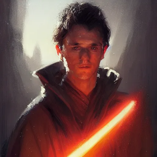 Image similar to portrait of a man by greg rutkowski, a young jedi night, arabian features, messy long black hair, wearing an orange flying jacket, star wars expanded universe, he is about 2 0 years old, highly detailed portrait, digital painting, artstation, concept art, smooth, sharp foccus ilustration, artstation hq