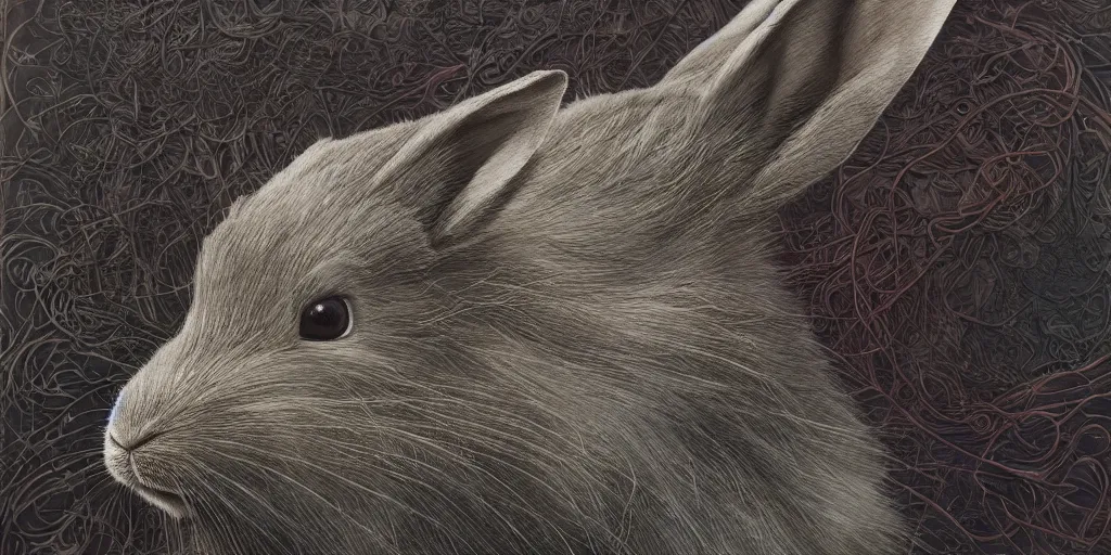 Image similar to hyperrealistic solarpunk photography of a highly detailed rabbit with very lush fur in the style of beth cavener, jin kagetsu, james jean and wlop, highly detailed, face symmetry, masterpiece, award - winning, sharp focus, intricate concept art, ambient lighting, 8 k, artstation