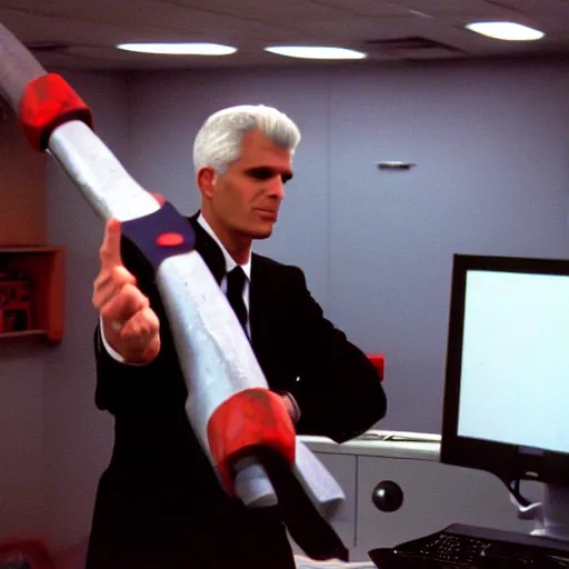 Prompt: drebin893 hitting a desktop computer with a hammer