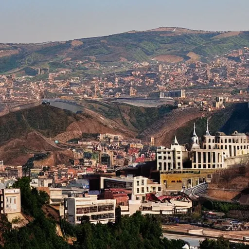 Prompt: city of tbilisi being invaded by aliens, stanley kubrick movie