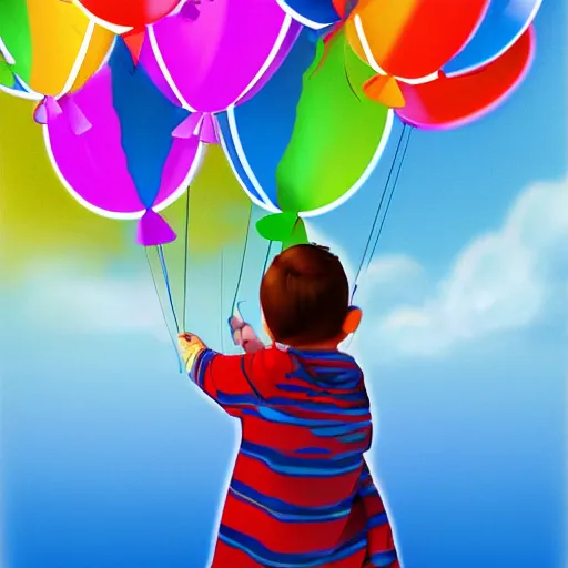 Prompt: of a child with balloons digital art