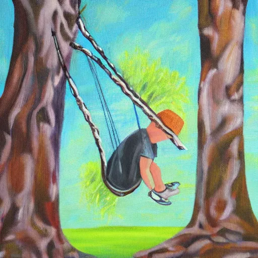 Image similar to Swing attached to tree painting