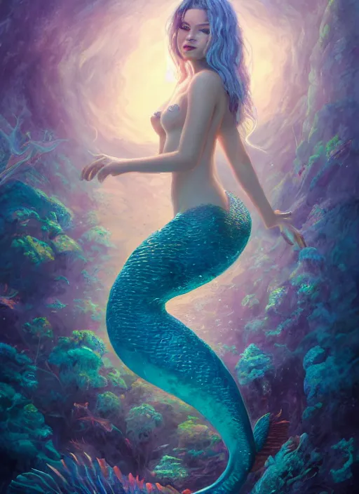 Prompt: highly detailed full body portrait of beautiful mermaid fantasy art by finnstark, wonbin lee, lane brown, z ed, wenfei ye, finnstark, oleg bulakh, felix englund, global illumination, full body, radiant light, sharp focus, detailed face, detailed and intricate environment