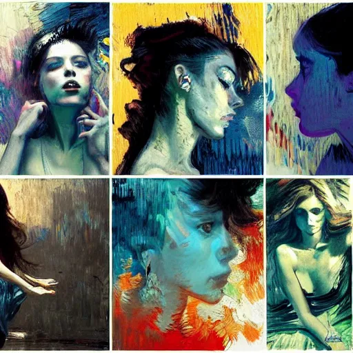 Image similar to portrait of beautiful girl sensual dancing, ecstatic, wonderful techno party, shades of blue, utopia, by by greg rutkowski, by jeremy mann, by francoise nielly, by vincent van gogh