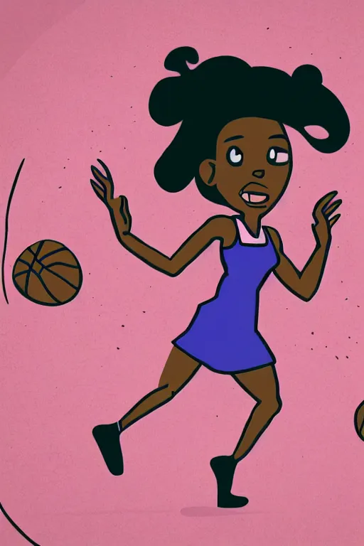 Prompt: a cartoon of a stylish woman playing basketball