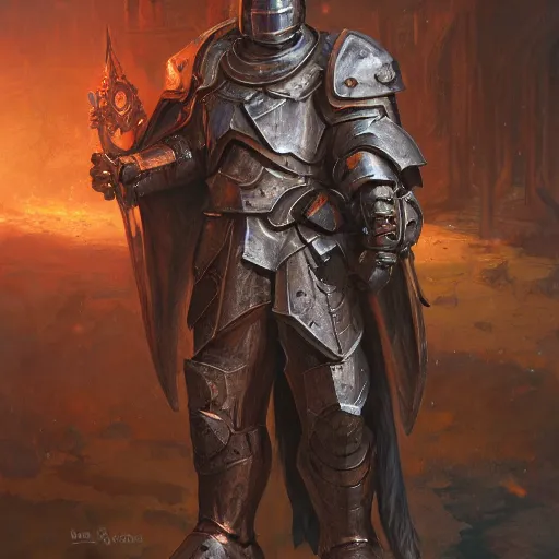 Image similar to the doomslayer as a realistic fantasy d & d knight, fullbody portrait art by donato giancola and greg rutkowski, realistic face, digital art, trending on artstation, head in frame