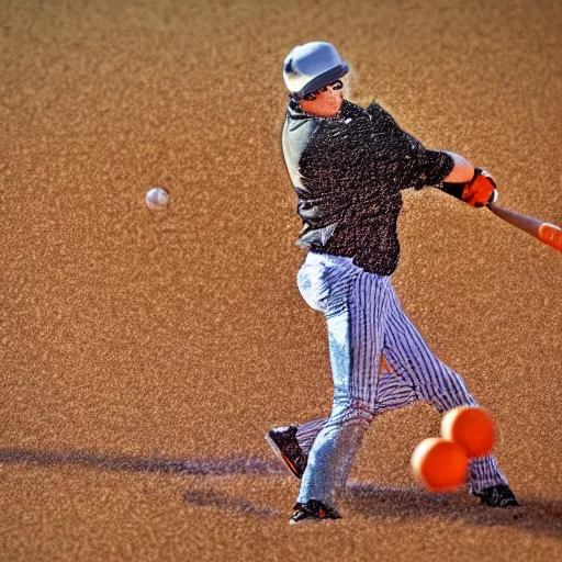 Prompt: high speed photograph of basebal bat hitting an orange, photograph, 1 0 0 0 fps, extremely detailed, photorealistic