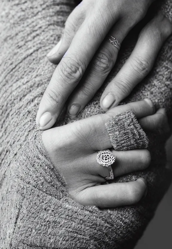 Image similar to a photo of one ultra detailed woman's hand with cupped palm, point finger with ring on it, instagram photo, studio photo, 9 0 mm, f / 1. 4