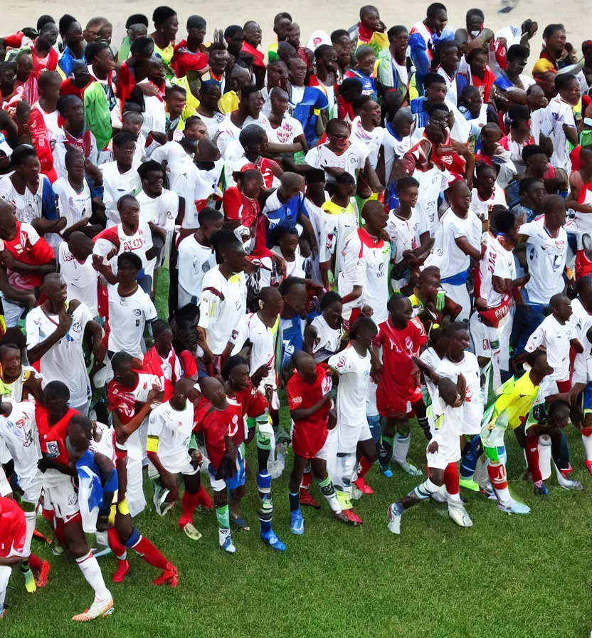 Prompt: soccer fifa players around a corner waiting for the referee to whistle the beam of the angel