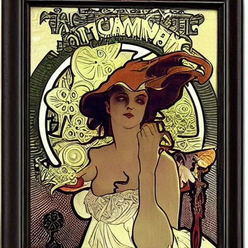 Image similar to occult detective by alphonse mucha