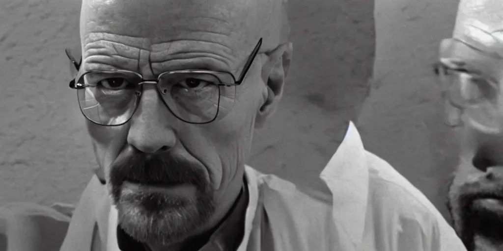 Image similar to walter white in'the holy mountain'( 1 9 7 3 ), movie still frame