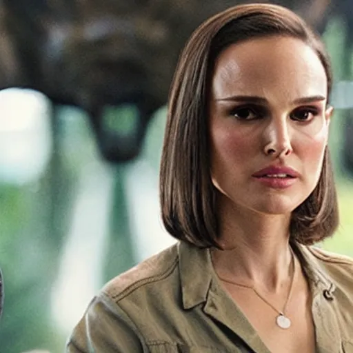 Prompt: Natalie Portman plays Denzel Washington in satire film, Jurassic park Satire movie poster