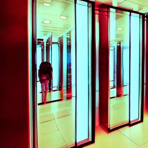 Prompt: Recursive elevator mirror with infinite reflections