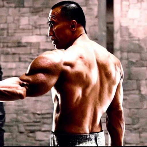 Image similar to film still of dwayne johnson as ip man, pose wing chun style